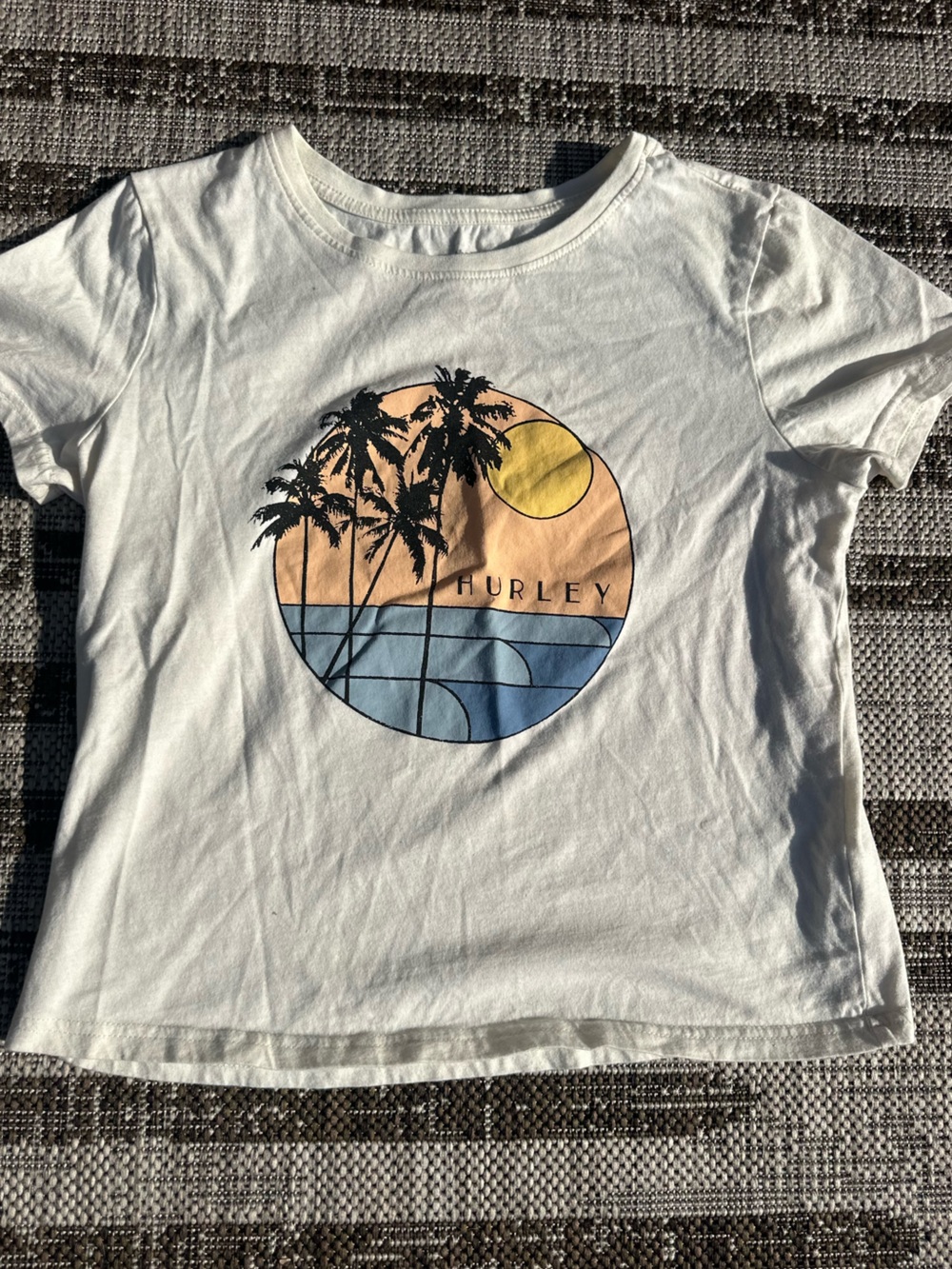Hurley Sz S White Graphic Palm Sunset Tee